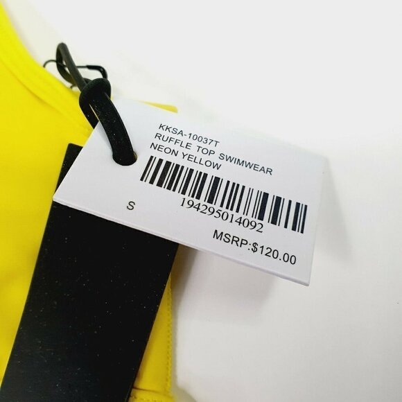 Kendall & Kylie Ruffle Bikini Top Neon Yellow  NWT. Size Small MSRP $120 - Picture 5 of 8